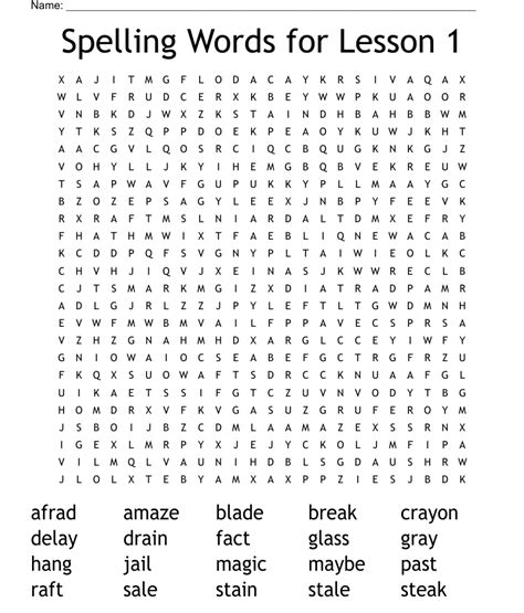 Spelling Words For Lesson Word Search Wordmint