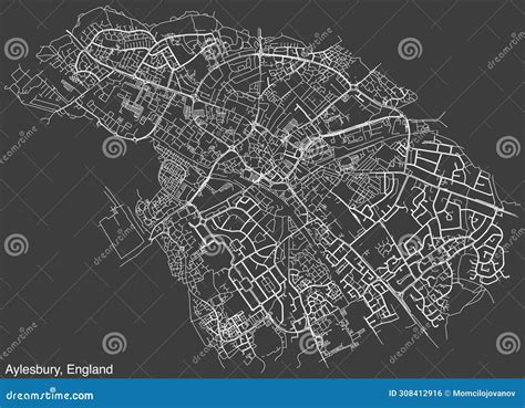 street roads map british city aylesbury england stock vector illustration