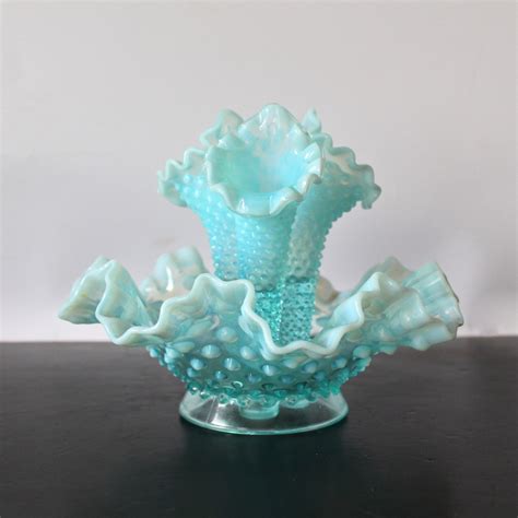 Fenton Hobnail Blue Opalescent Epergne Vase