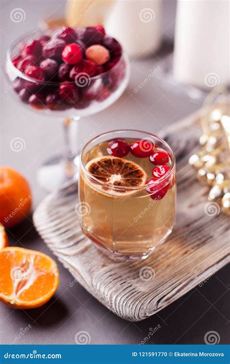 Christmas Hot Apple Cider With Cinnamon Cranberry And Orange On A