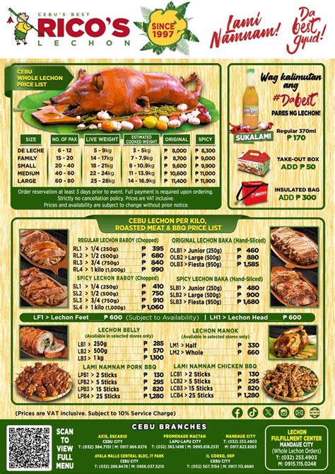 Cebu Menu Ricos Lechon