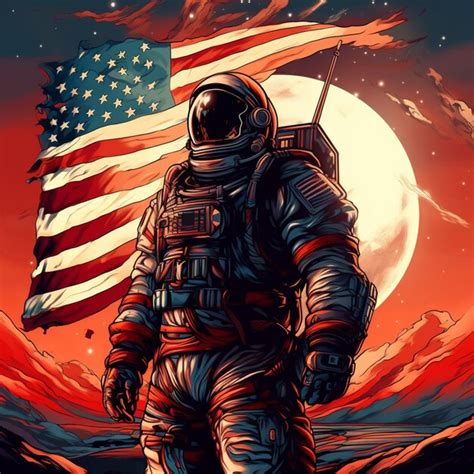 Premium Photo Astronaut With American Flag On The Moon Background