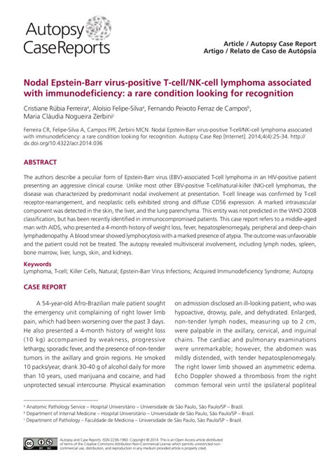 Pdf Nodal Epstein Barr Virus Positive T Cell Nk Cell Lymphoma