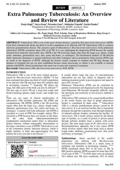 PDF Extra Pulmonary Tuberculosis An Overview And Review Of Literature