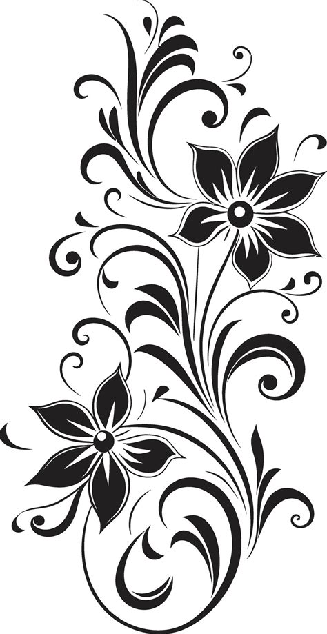 Noir Botanical Sketch Iconic Black Vector Handcrafted Bloom Black