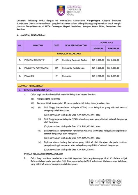 Iklan Jawatan Universiti Teknologi Mara Uitm Negeri Sembilan