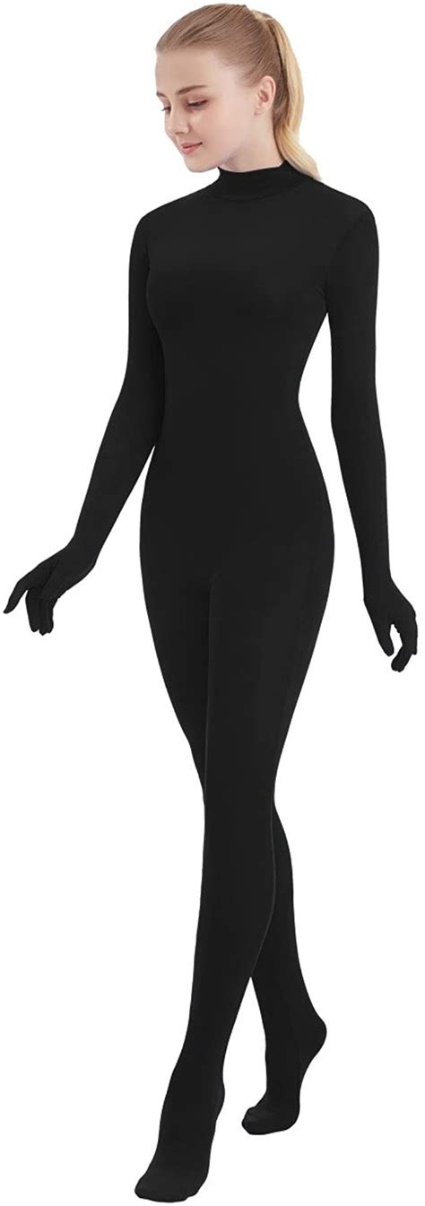 SUPRNOWA Full Body Unitard Turtleneck Spandex Footed Footless Long