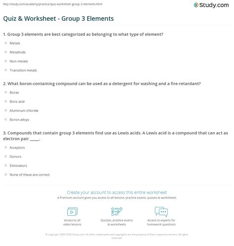 Quiz & Worksheet - Group 3 Elements | Study.com