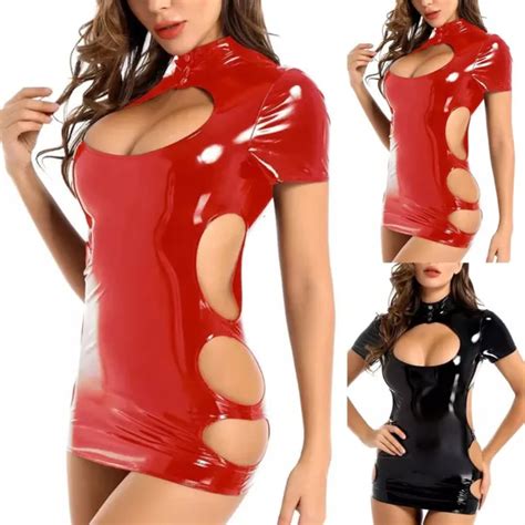 ROBE SEXY ET provocatrice look humide en PVC cuir club vêtements pour