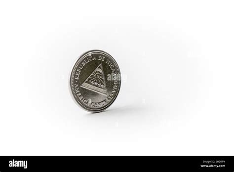 Nicaraguan Currency A One Córdoba Coin On White Background Stock