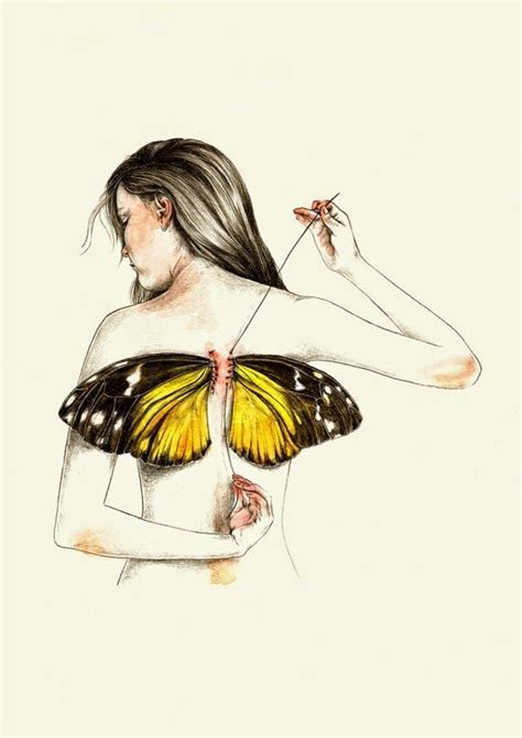 A Drawing Of A Woman With A Butterfly On Her Back