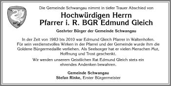 Traueranzeigen von Edmund Gleich Allgäuer Zeitung