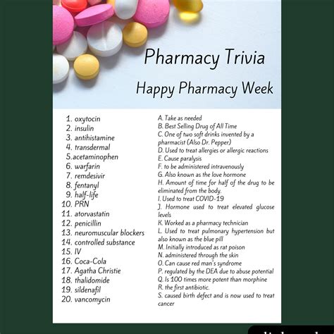 Pharmacy Trivia Game Pharmacy Week Medication Etsy