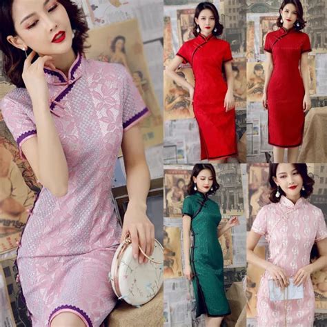 ROBE CLASSIQUE CHINOISE Cheongsam Design Dentelle Vintage Pour Femmes