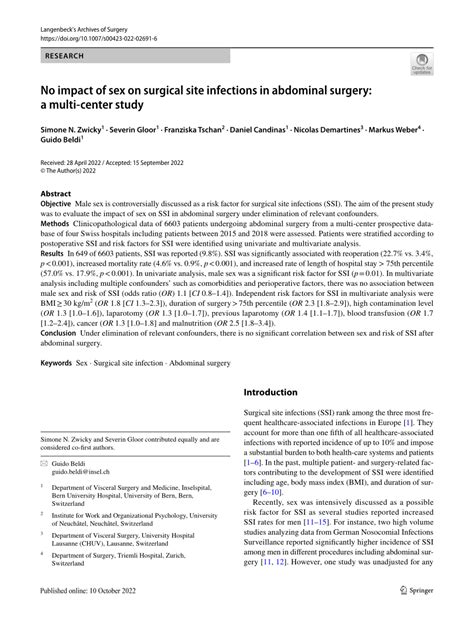 PDF No Impact Of Sex On Surgical Site Infections In Abdominal Surgery