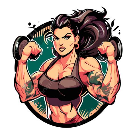 Strong Woman Sticker Clipart Female Muscle Mass Sports Vector Icon