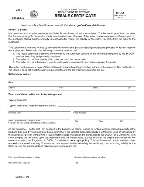 Form St 8a Download Printable Pdf Or Fill Online Resale Certificate