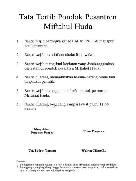 Tata Tertib Pondok Pesantren Miftahul Huda Pdf