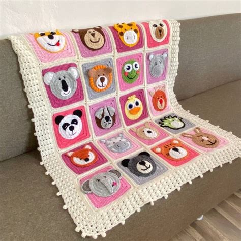 Crochet Animal Blanket Knitted Baby Animal Blanket Knit Zoo Animal