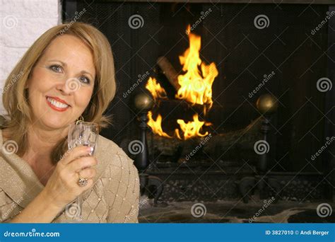 Gorgeous Blonde In Front Of Fireplace Stock Photo Image Of White Person