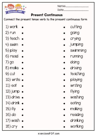 Connect The Present Tense Verb To The Present Continuous Form Exercises Pdf