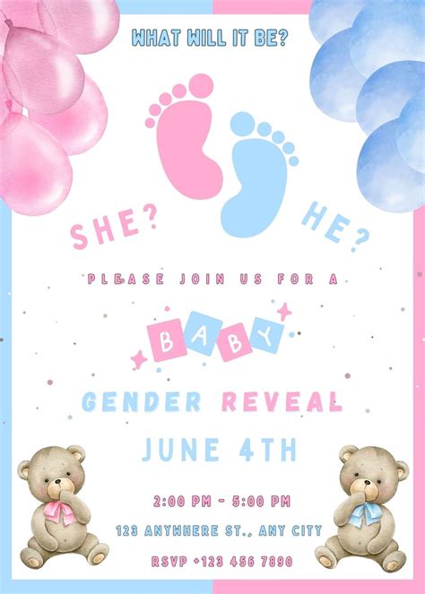 Editable Gender Reveal Invitation Template Blue And Pink Gender Reveal