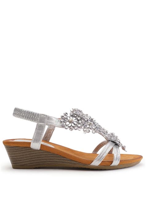 Wheres That From Silver Glitter Cevedo Low Wedge Heeled Sandals Matalan