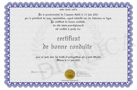 Certificat De Bonne Conduite