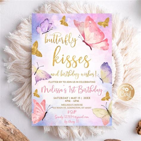 Butterfly Kisses And Birthday Wishes Invitations Etsy