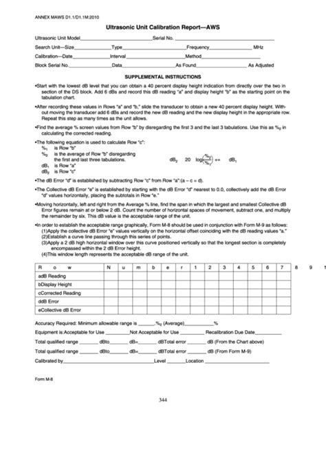 Fillable Form M-8 - Ultrasonic Unit Calibration Report - Aws printable ...