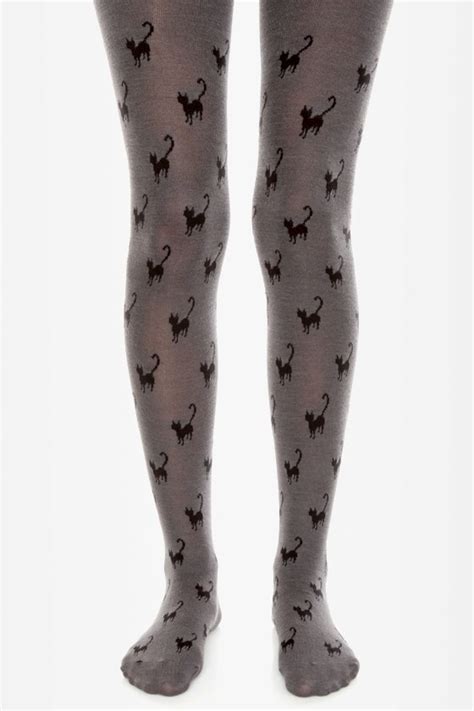 Tabbisocks Tights Grey Tights Cat Print Tights 29 00 Lulus