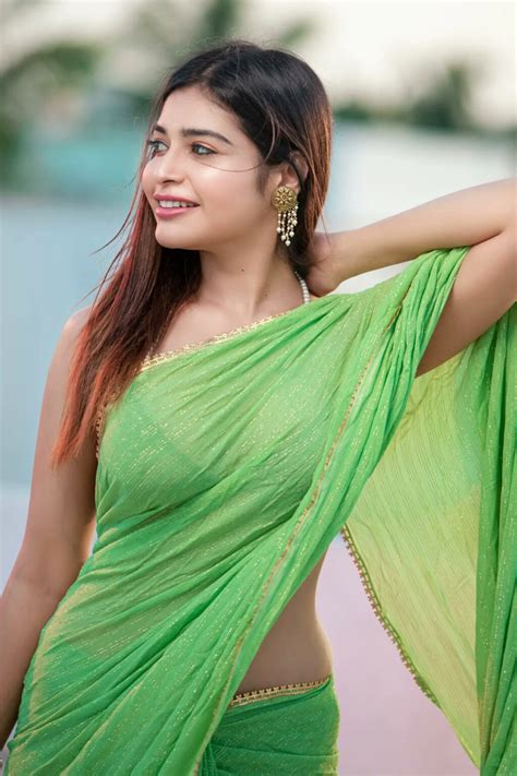 Dharsha Gupta Stunning In Green Saree Photos South Indian Actress