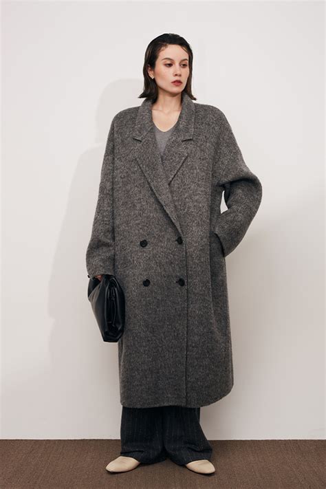 Fibflx Women S Oversized Double Breasted Wool Coatwith Lapel Collar