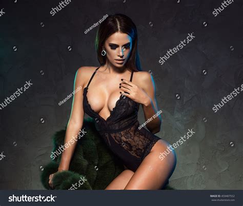 Sexy Elegant Brunette Woman Posing Black Stock Photo Shutterstock