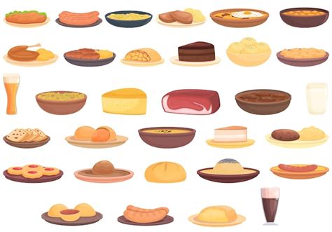 Premium Vector Austrian Cuisine Icons Set Cartoon Vector Strudel