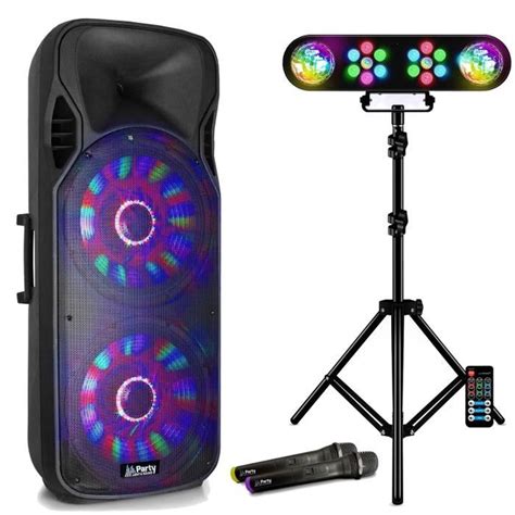 Pack Karaok Party Enceinte Bluetooth Portable Usb Aux Mic Fm Sd W