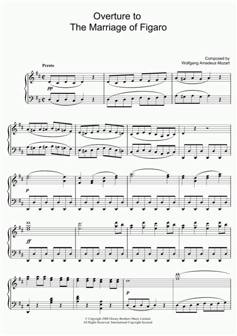 Overture To The Marriage Of Figaro Piano Sheet Music