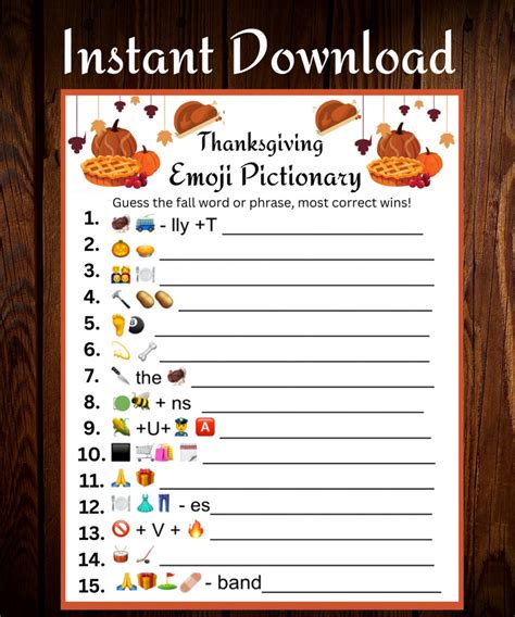 Thanksgiving Emoji Pictionary Game Thanksgiving Printable - Etsy