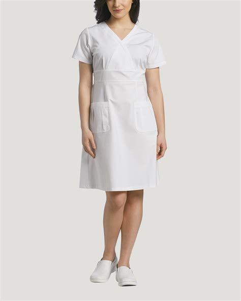 Mock Wrap Scrub Dress White Cross