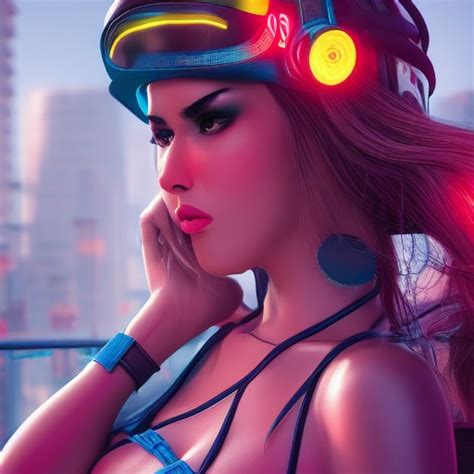 Bikini Girl Detailed Face Spotlight Cyberpunk City Wired Mu Arthub Ai