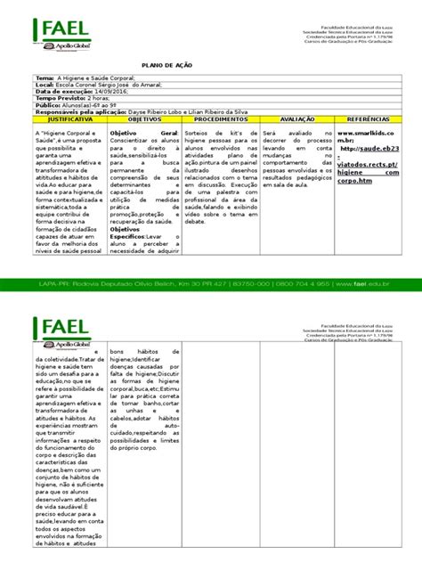 Exemplo De Plano De Ação Escolar Vários Exemplos