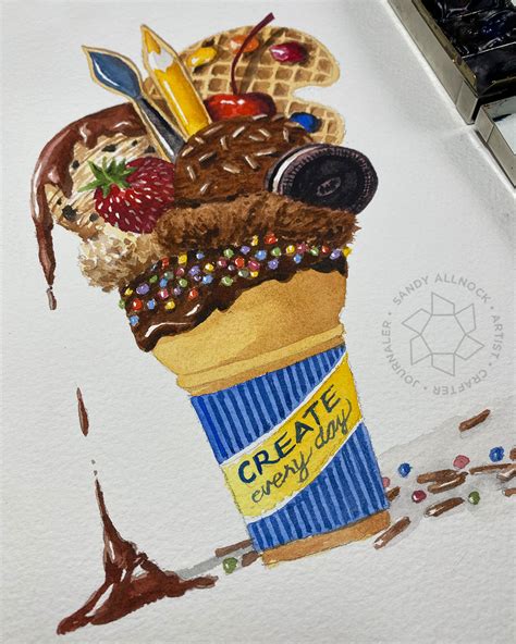 Watercolor Ice Cream Cone World Watercolor Month 2022 Sandy Allnock