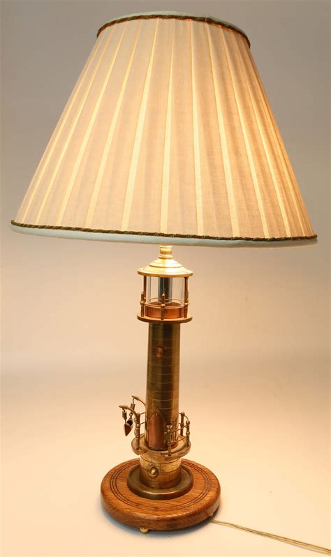 Brass Copper And Wood Lighthouse Lamp Th Century Brass Copper And