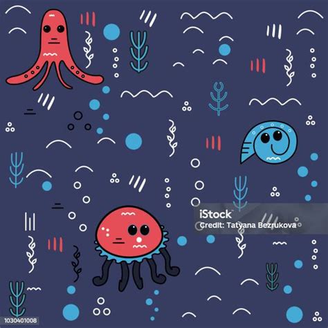 Seperangkat Ikon Vektor Pada Tema Laut Latar Belakang Laut Ilustrasi
