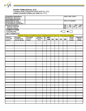 Fillable Online Entry Form Rooming International Ski Federation Fax