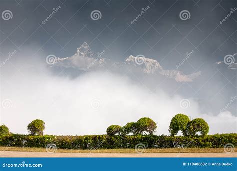 View To Machhapuchhre Mountain in Nepal Stock Photo - Image of ...