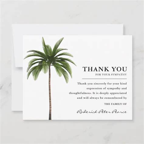 Simple Tropical Palm Tree Funeral Thank You Card Zazzle