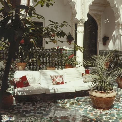 Premium Photo There Is A White Couch Sitting In A Courtyard With