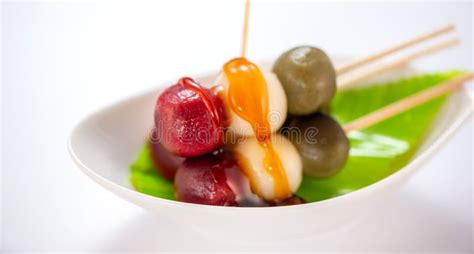 Japanese Dango Multicolor Dessert Wirh Sweet Soy Sauce. Stock Photo ...