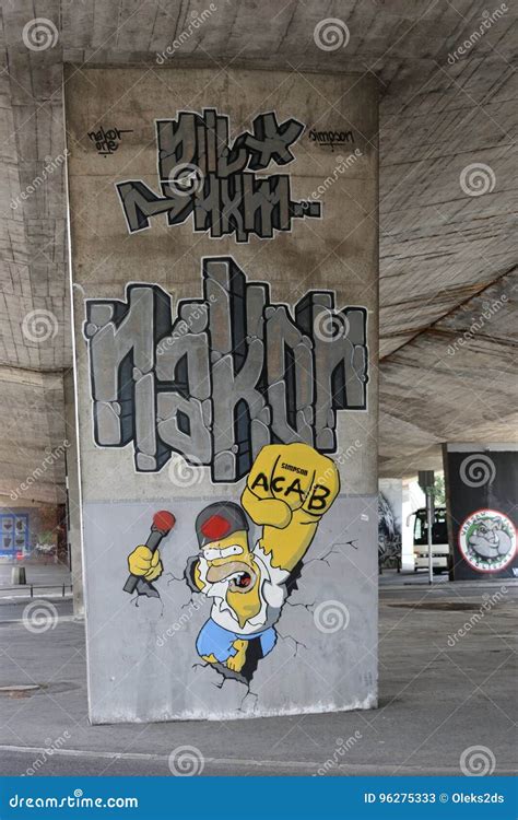 Graffiti with Homer Simpson, Created by Fans of Legia Warsaw Football Club Editorial Stock Photo ...